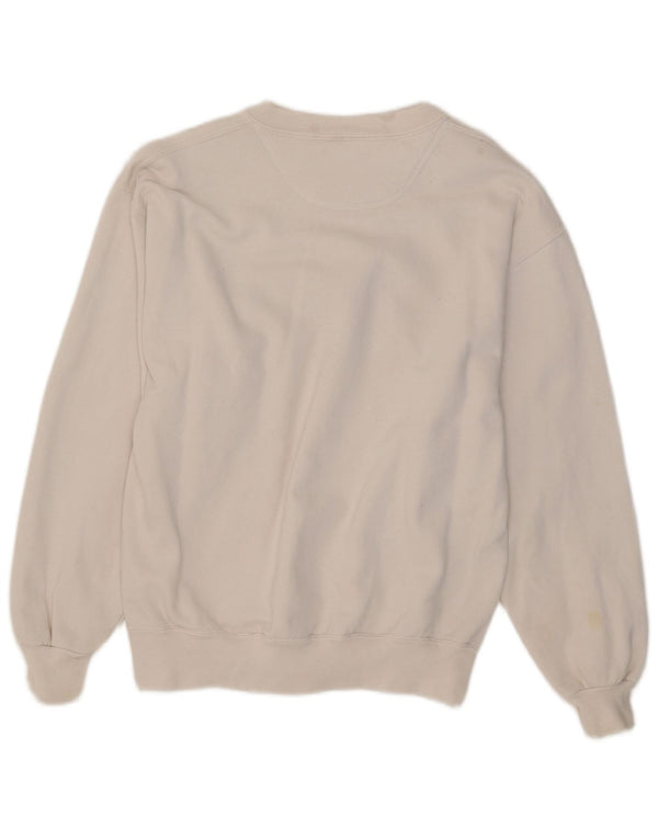 Vintage γυναικεία υπερμεγέθη φούτερ Jumper UK 10 Small White Floral Βαμβακερό