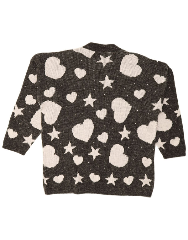 Vintage γυναικείο Abstract Pattern Crew Neck Jumper πουλόβερ UK 14 Large Black