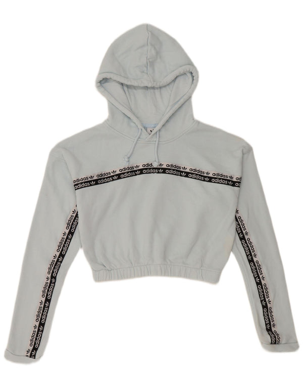 Γυναικεία Adidas Crop Graphic Hoodie Jumper UK 8 Small Blue Cotton
