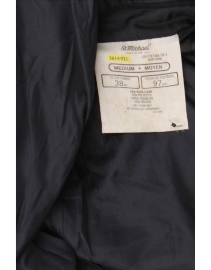 St Michael Ανδρικό σακάκι με διπλό στήθος UK 38 Medium Navy Blue Wool