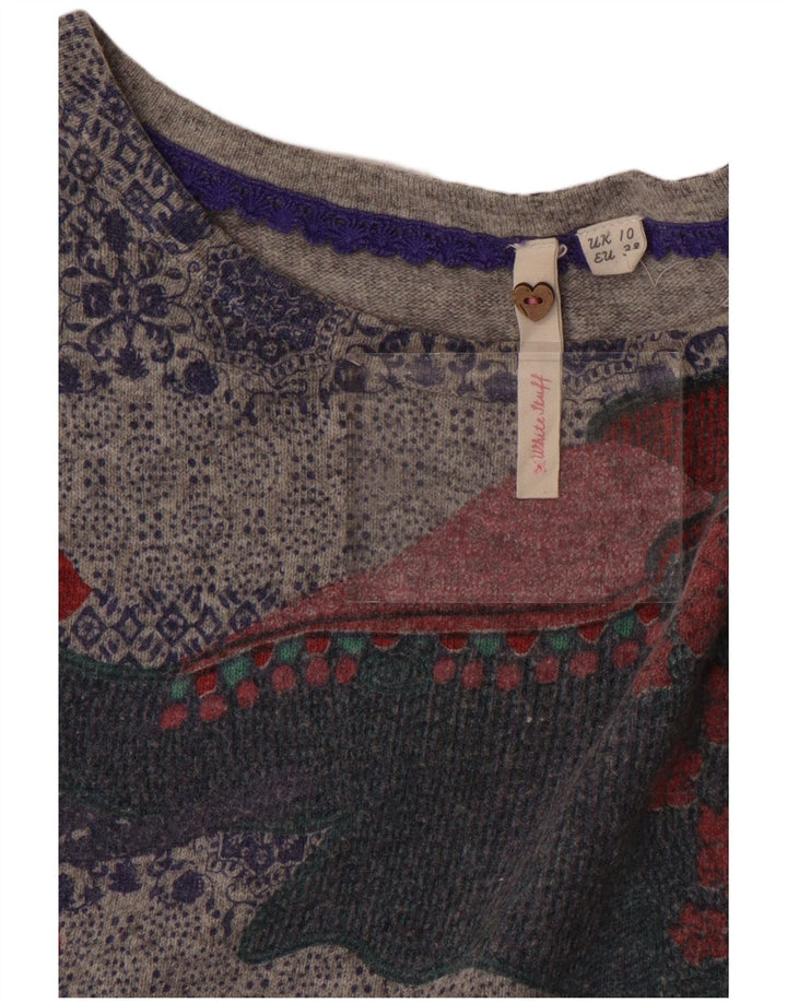 WHITE STUFF Γυναικείο γραφικό πουλόβερ με λαιμόκαυστο UK 10 Small Grey