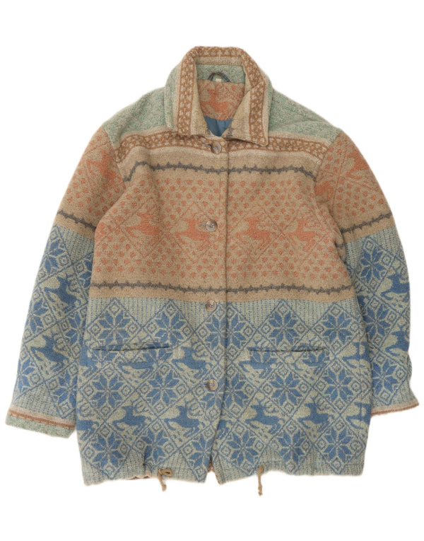 VINTAGE Γυναικείο παλτό ανεμοφράκτη UK 16 Large Blue Fair Isle