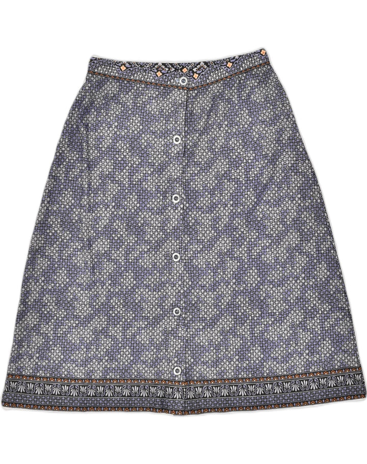 VINTAGE Womens A-Line Skirt W27 Small Navy Blue Spotted Polyester | Vintage Vintage | Thrift | Second-Hand Vintage | Used Clothing | Messina Hembry 
