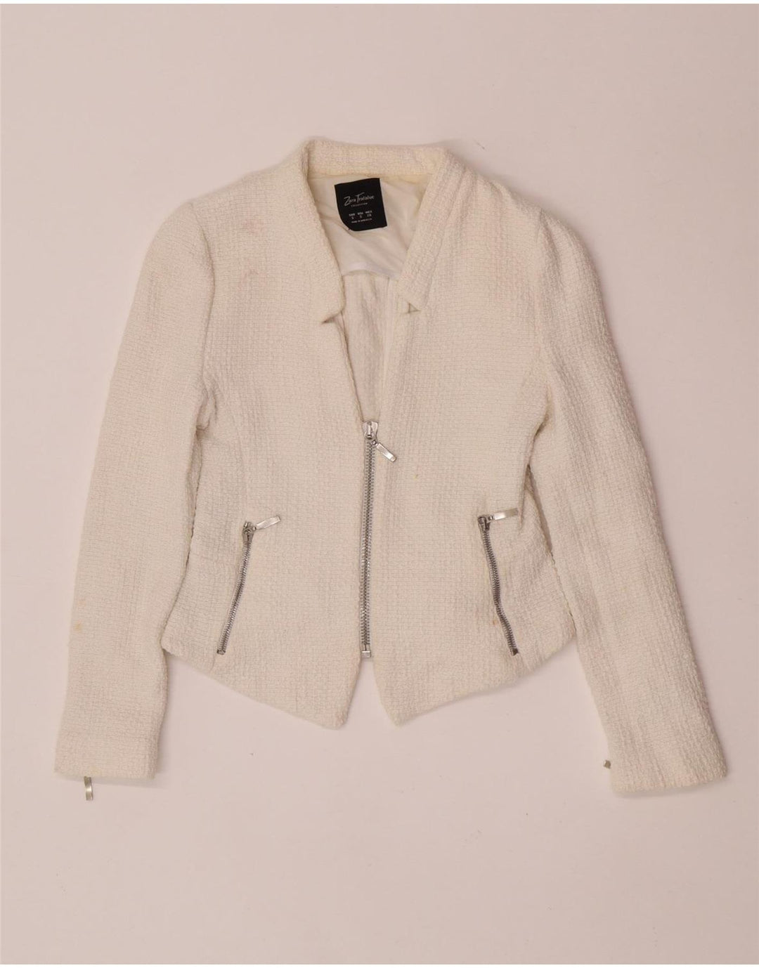 Zara Γυναικείο Μπλέιζερ Μπουφάν UK 8 Small White Cotton