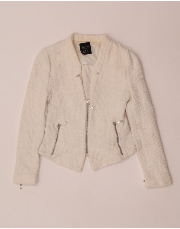 Zara Γυναικείο Μπλέιζερ Μπουφάν UK 8 Small White Cotton