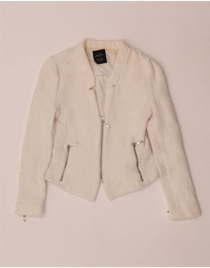 Zara Γυναικείο Μπλέιζερ Μπουφάν UK 8 Small White Cotton
