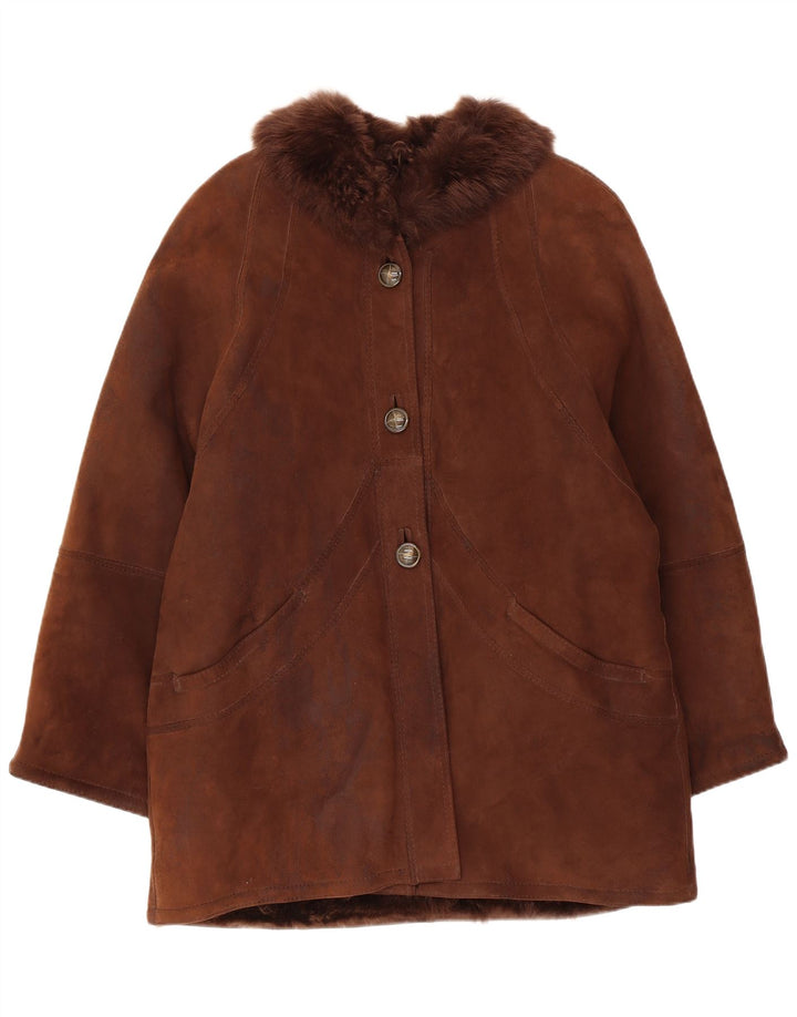 Vintage Γυναικείο Παλτό Shearling UK 14 Μεγάλο Καφέ