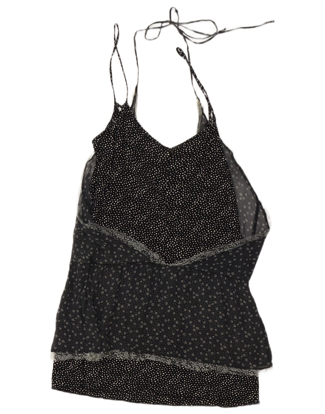 BENETTON Γυναικεία Αμάνικη Μπλούζα Τοπ UK 10 Small Black Spotted