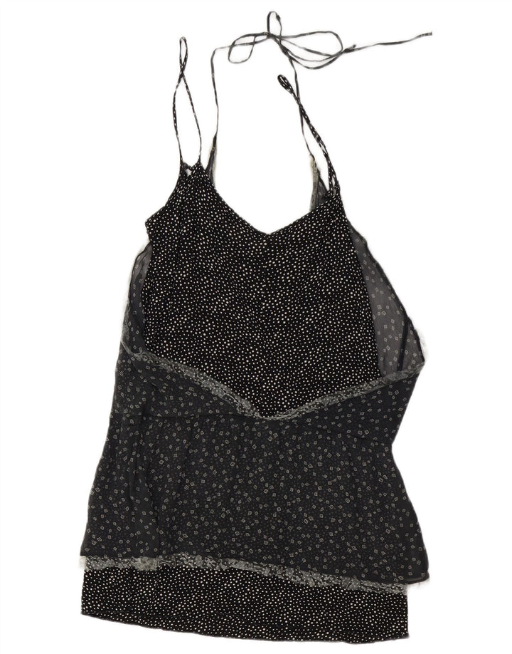 BENETTON Γυναικεία Αμάνικη Μπλούζα Τοπ UK 10 Small Black Spotted