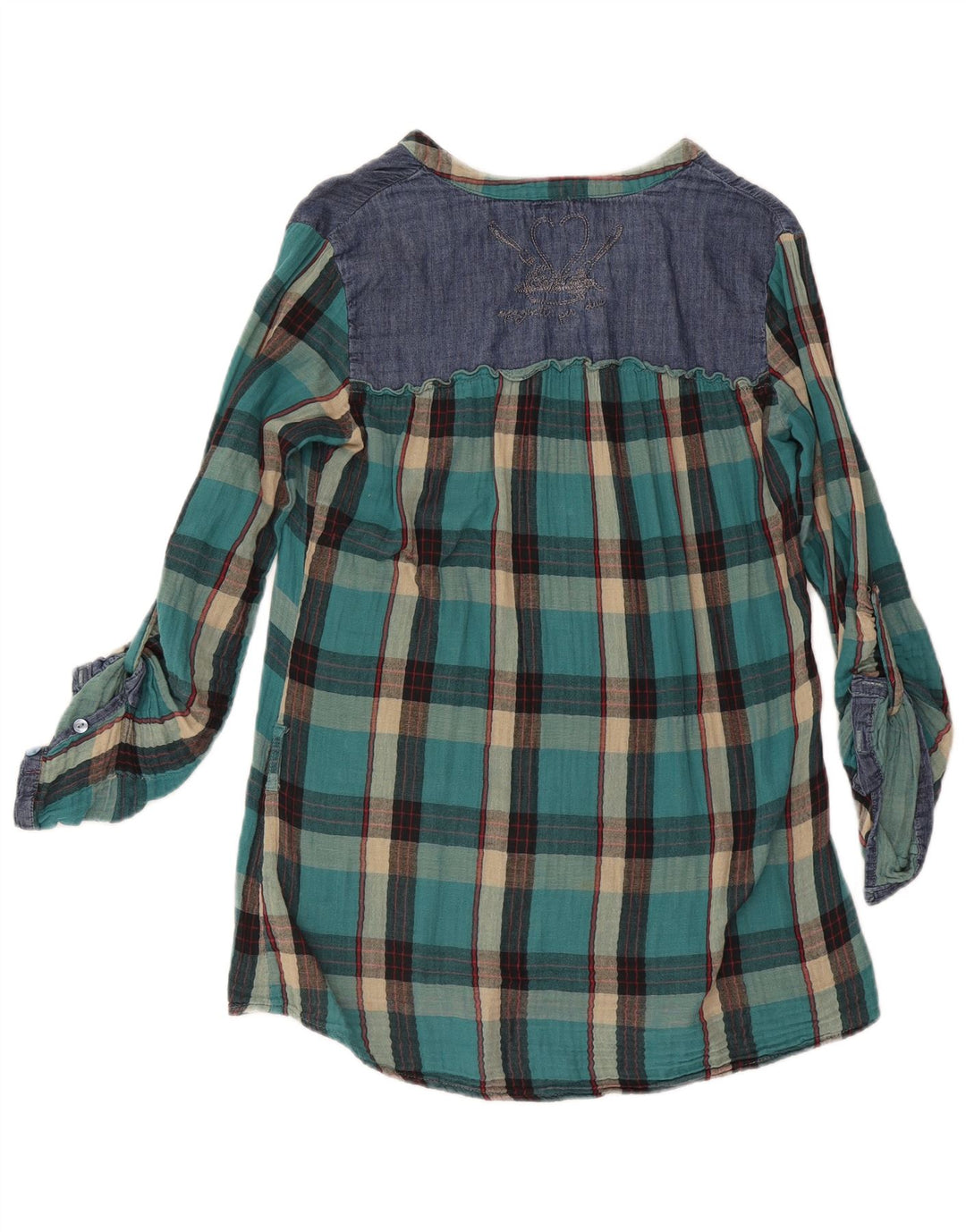 Γυναικεία μακρυμάνικη μπλούζα Desigual Top UK 16 Large Turquoise Check