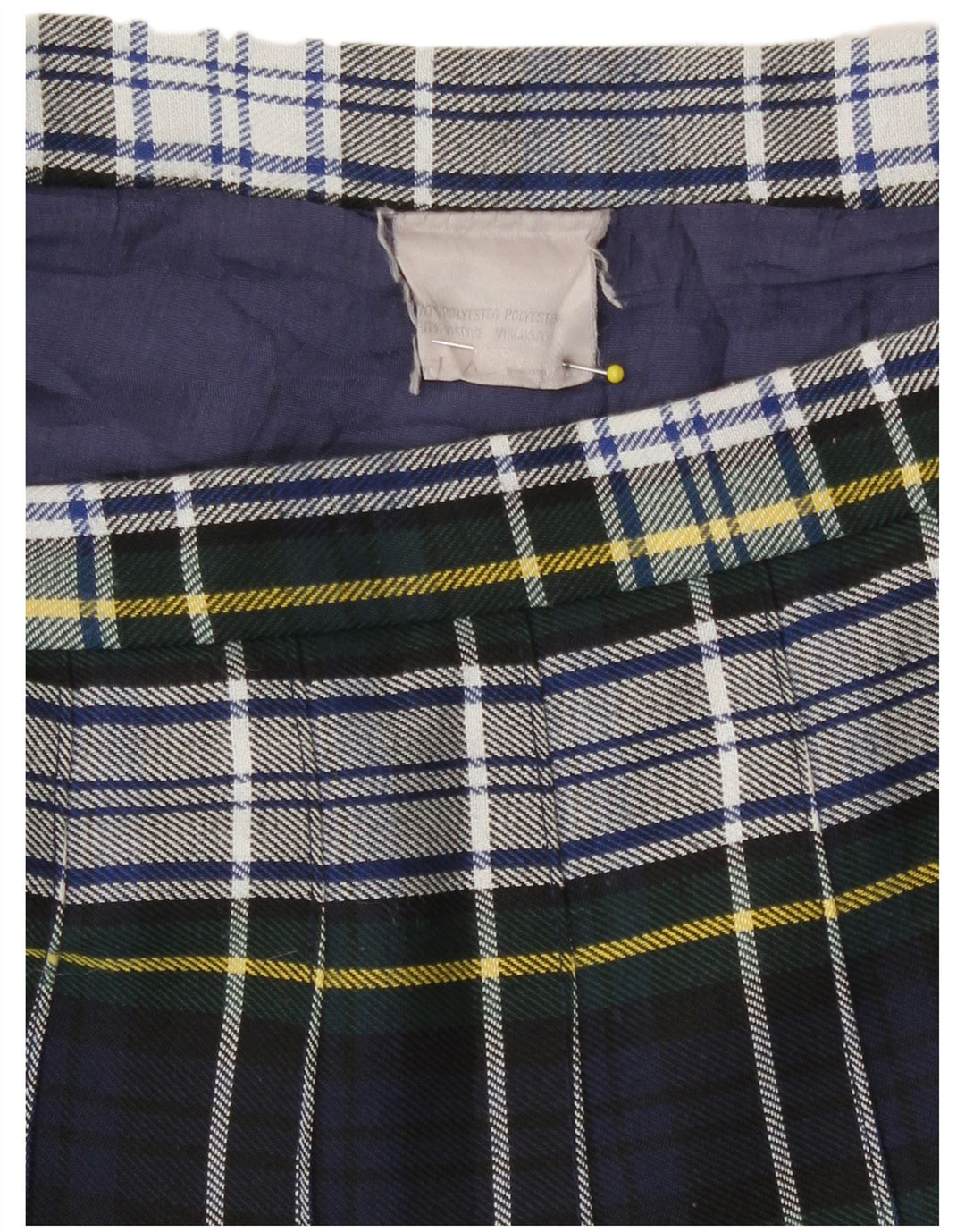 Vintage γυναικεία φούστα με μαχαίρι πλισέ W28 Medium Navy Blue καρό πολυεστέρα