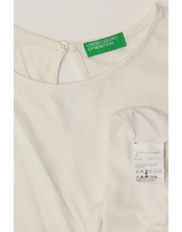 BENETTON Γυναικεία Μπλούζα Τοπ UK 16 Μεγάλη Λευκή Βαμβακερή