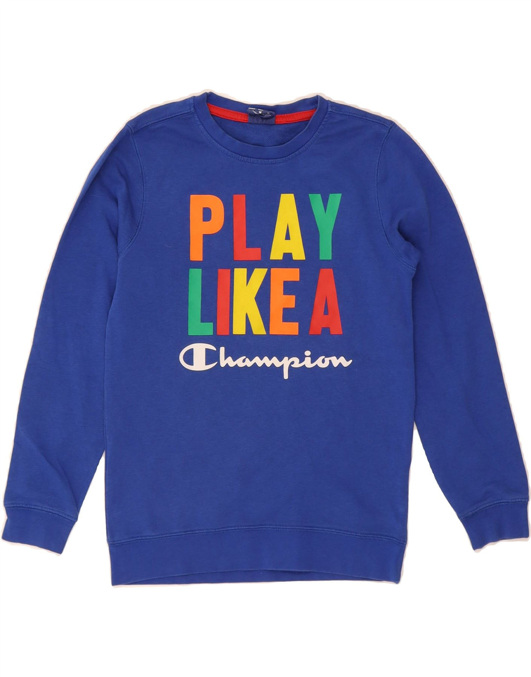 CHAMPION Boys Graphic Sweatshirt Jumper 9-10 Years Medium Blue Cotton Vintage Champion and Second-Hand Champion from Messina Hembry 