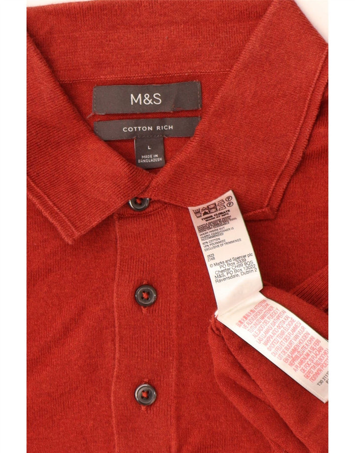 MARKS & SPENCER Ανδρικό πουλόβερ με λαιμό polo, μεγάλο κόκκινο βαμβακερό