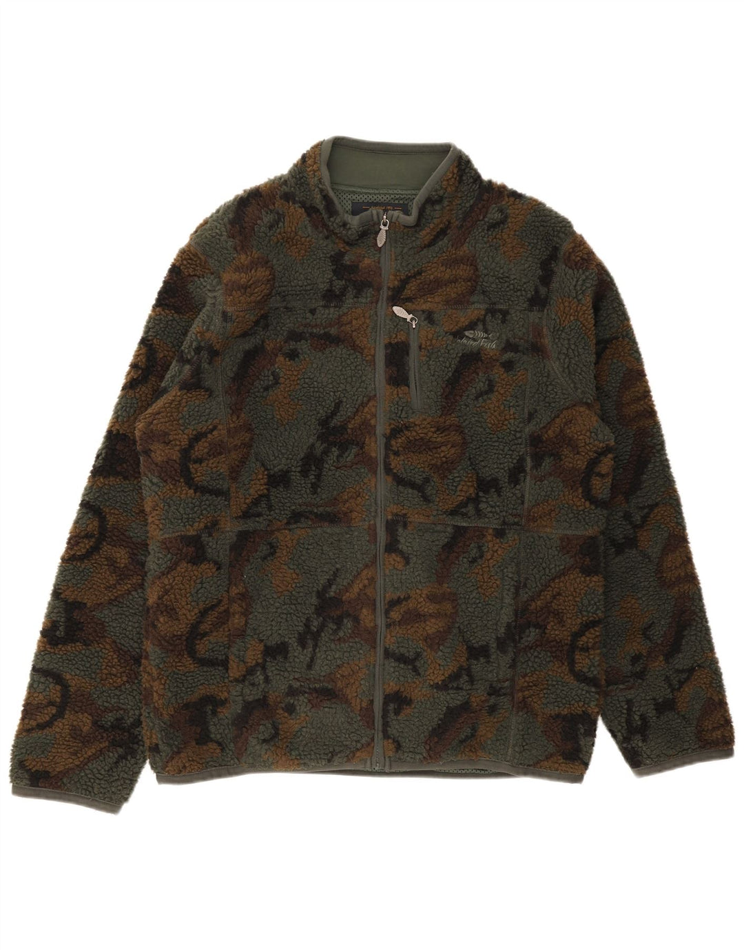 Weird Fish Mens Fleece Jacket UK 40 Large Khaki Camouflage Polyester