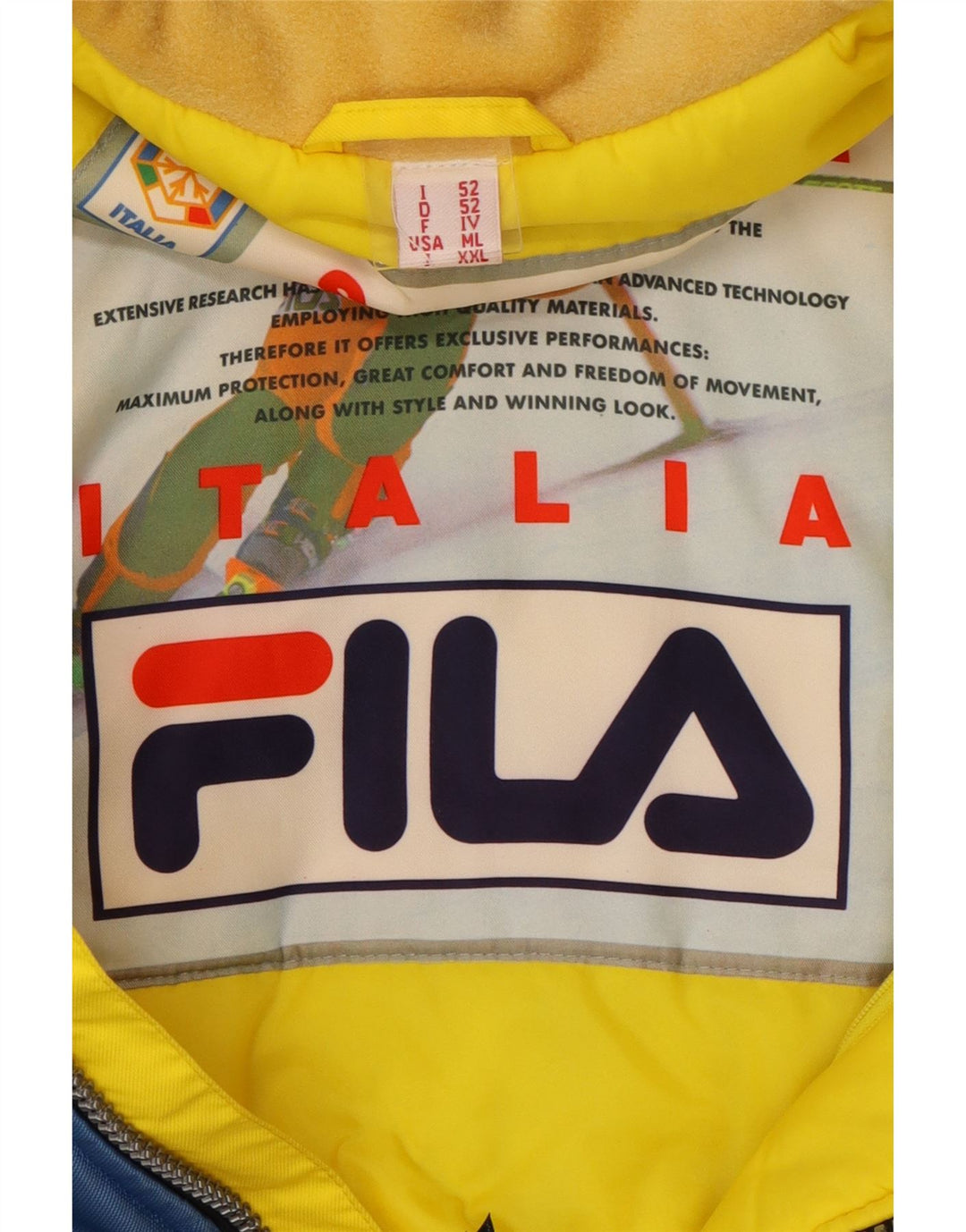 Fila Mens Italia Hooded Ski Jacket IT 52 XL Blue Colorblock Polyamide