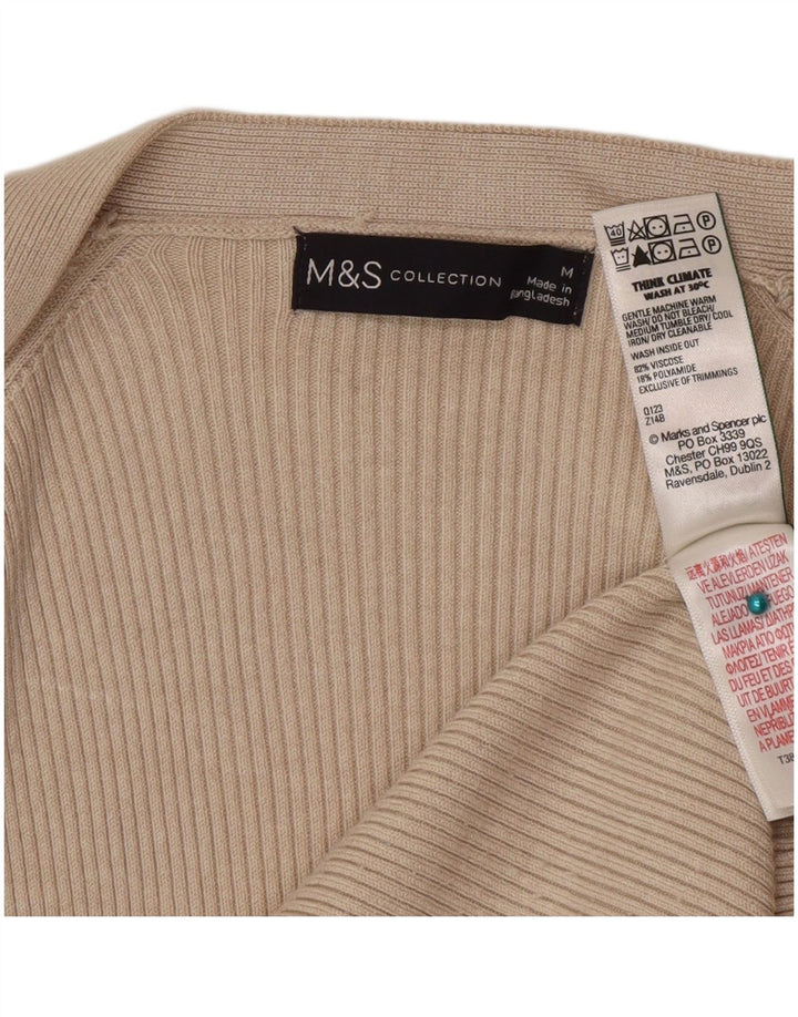 Marks & Spencer Γυναικείο ανοιχτό πουλόβερ ζακέτα UK 14 μέτριο μπεζ βισκόζη