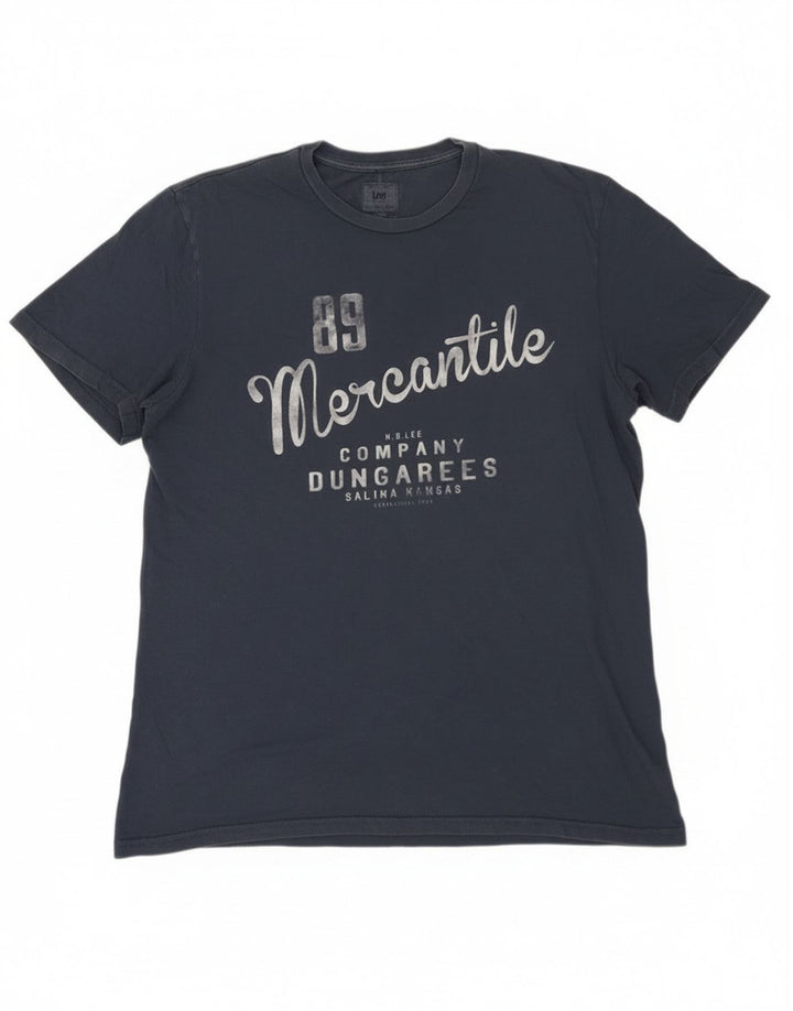 Ανδρικό γραφικό T-Shirt Lee Top από μεσαίο μπλε ναυτικό βαμβακερό