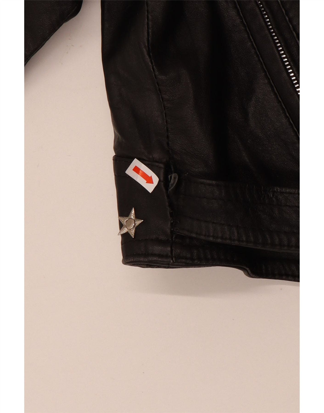 Vintage Γυναικείο Crop Leather Biker Jacket UK 12 Medium Black Leather