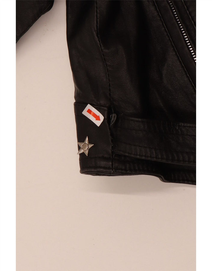Vintage Γυναικείο Crop Leather Biker Jacket UK 12 Medium Black Leather