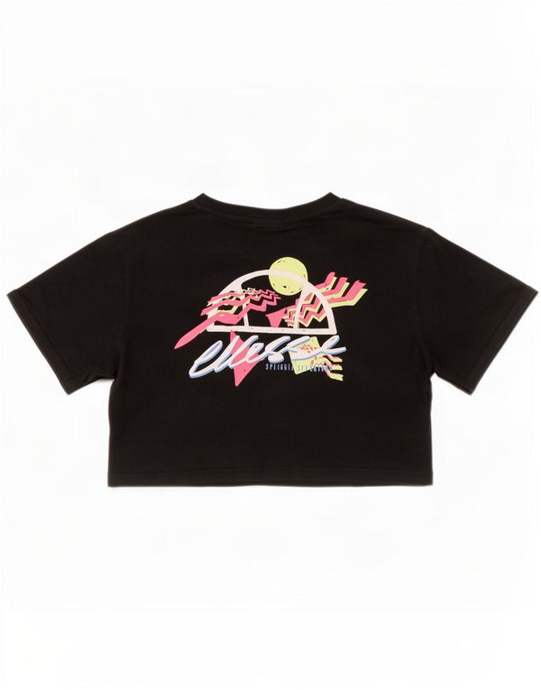Γυναικείο γραφικό μπλουζάκι Ellesse Crop Top UK 10 Μικρό μαύρο βαμβακερό