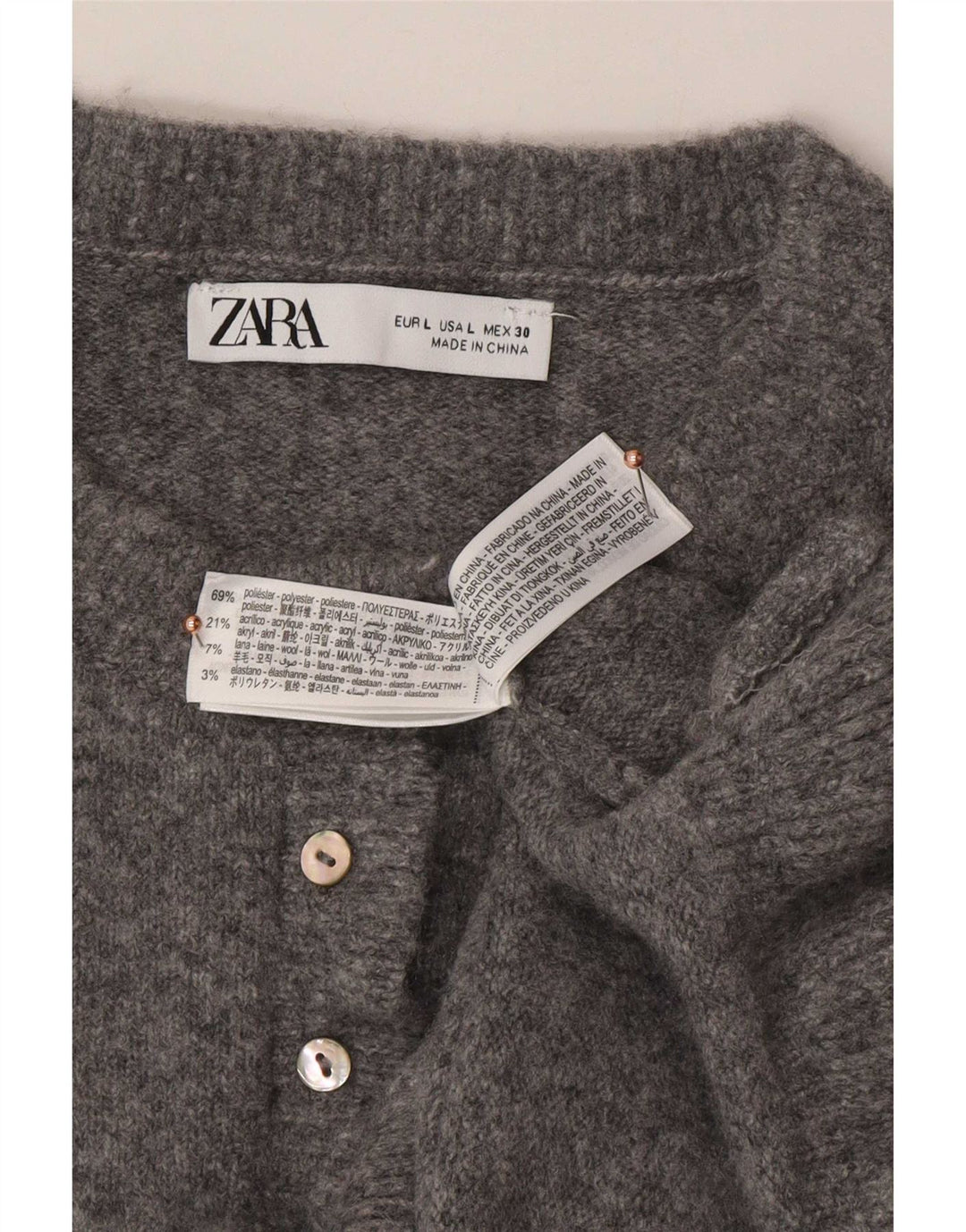 Zara Γυναικεία Ζακέτα UK 16 Large Grey Polyester