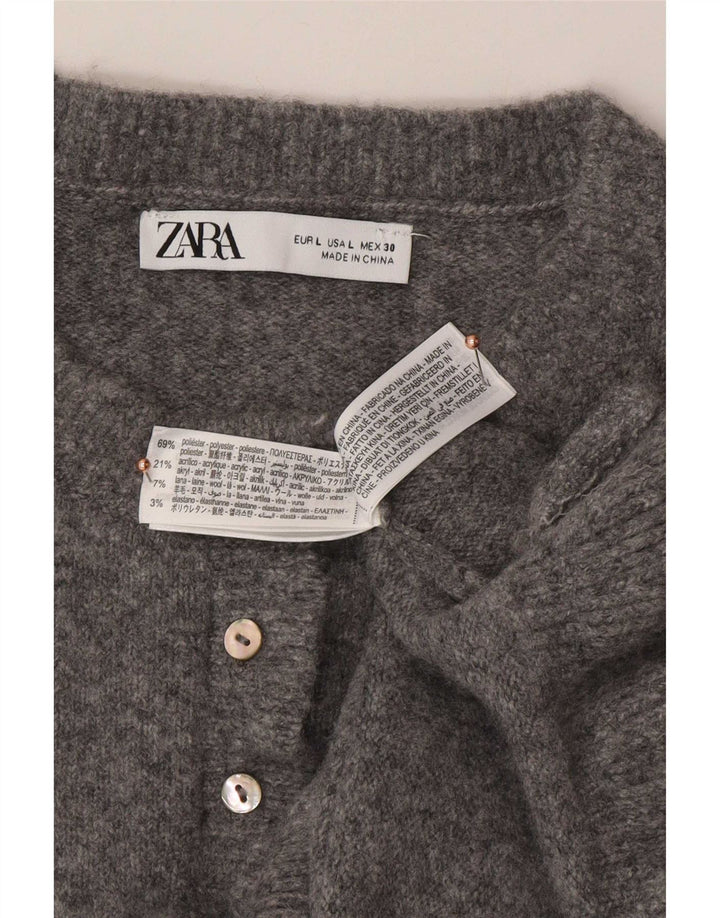 Zara Γυναικεία Ζακέτα UK 16 Large Grey Polyester