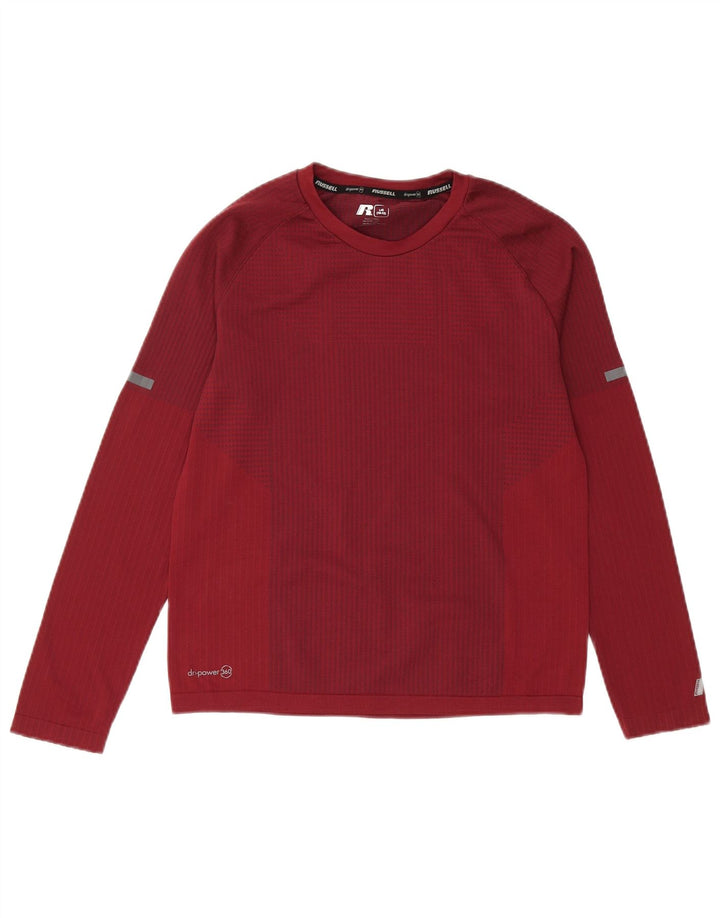 RUSSELL ATHLETIC Boys Dri-Power Μακρυμάνικο Μπλουζάκι 10-11 ετών Large Maroon