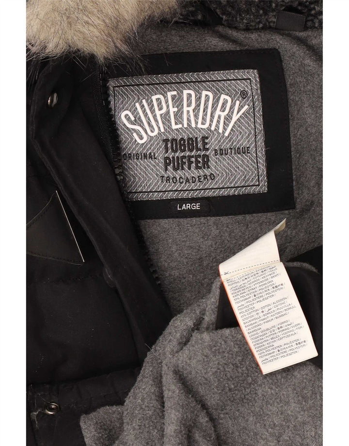 Superdry γυναικείο μπουφάν με κουκούλα UK 14 μεγάλο μαύρο πολυεστέρα