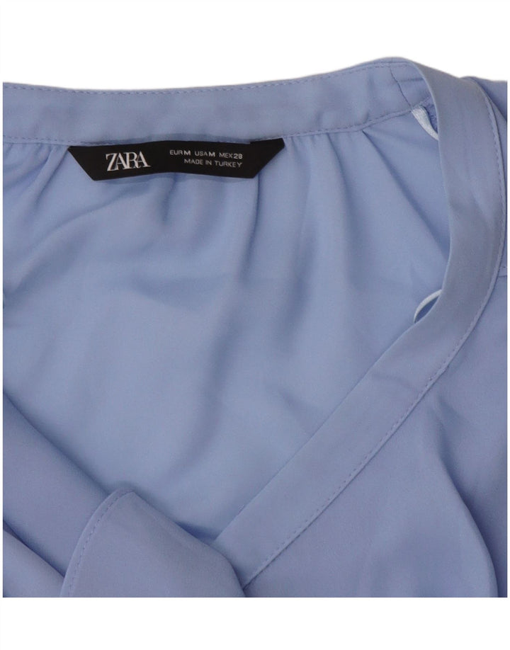 ZARA Γυναικείο πουκάμισο βολάν μπλούζα UK 14 Medium Blue