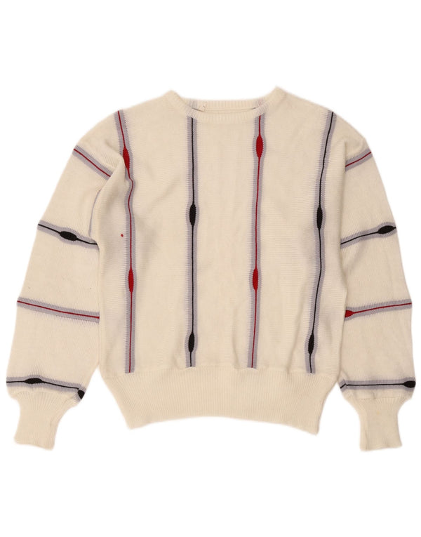 Vintage γυναικείο πουλόβερ με λαιμόκαυστο UK 14 Medium White ριγέ