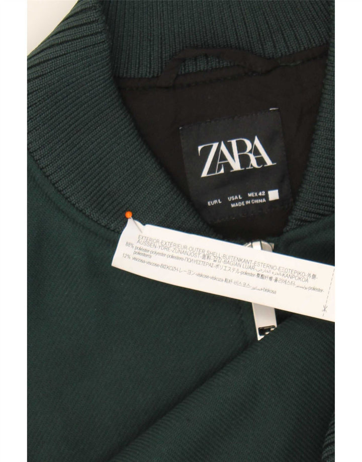 Zara Mens Bomber Jacket UK 40 Large Green Polyester