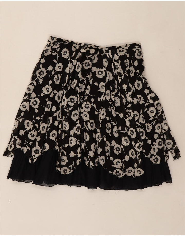 VINTAGE Womens Tiered Skirt W28 Medium Black Floral Vintage Vintage and Second-Hand Vintage from Messina Hembry 