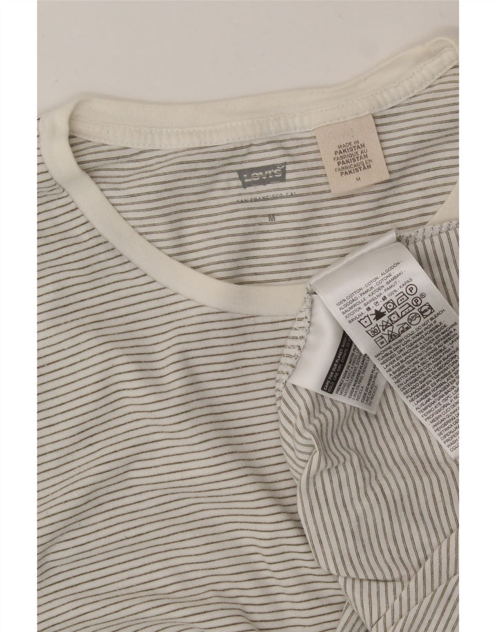 LEVI'S Womens T-Shirt Top UK 14 Medium White Pinstripe Cotton Vintage Levi's and Second-Hand Levi's from Messina Hembry 