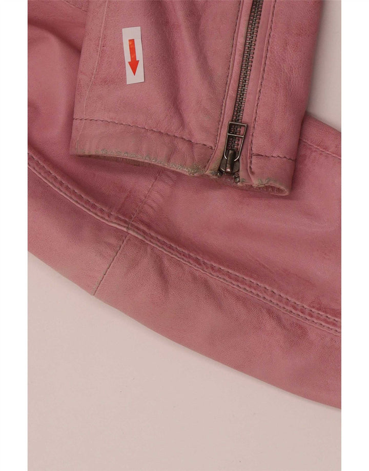 Zucchero Γυναικείο Biker Δερμάτινο Μπουφάν UK 16 Large Pink Leather