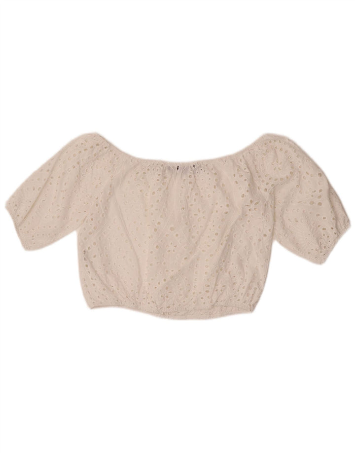 Zara Womens Crop Off Shoulder Top 10 Small White Cotton