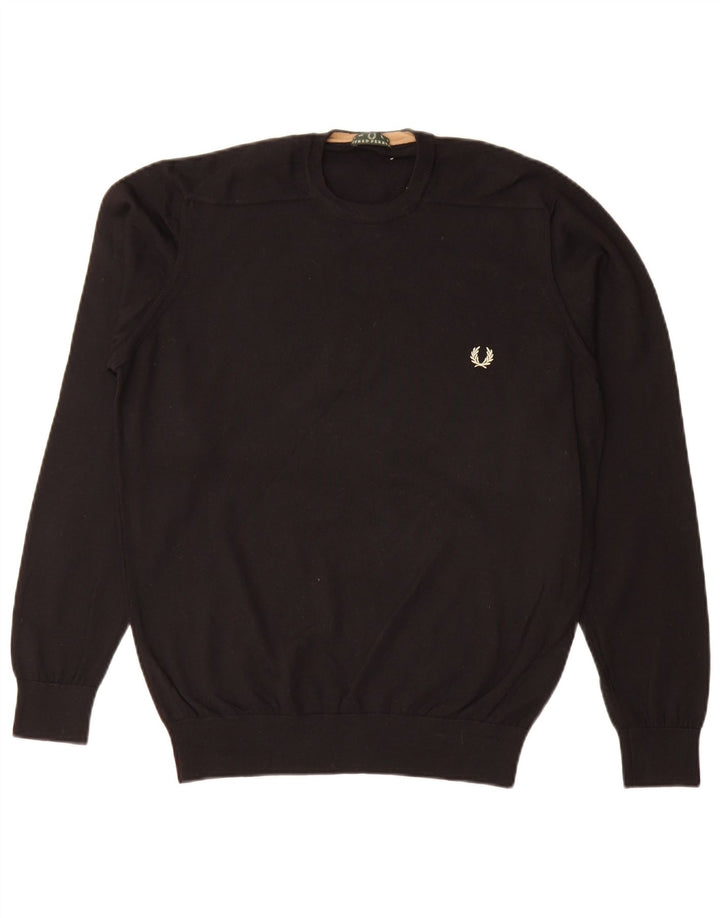 Fred Perry Ανδρικό πουλόβερ με λαιμόκοψη, μεγάλο μαύρο μάλλινο