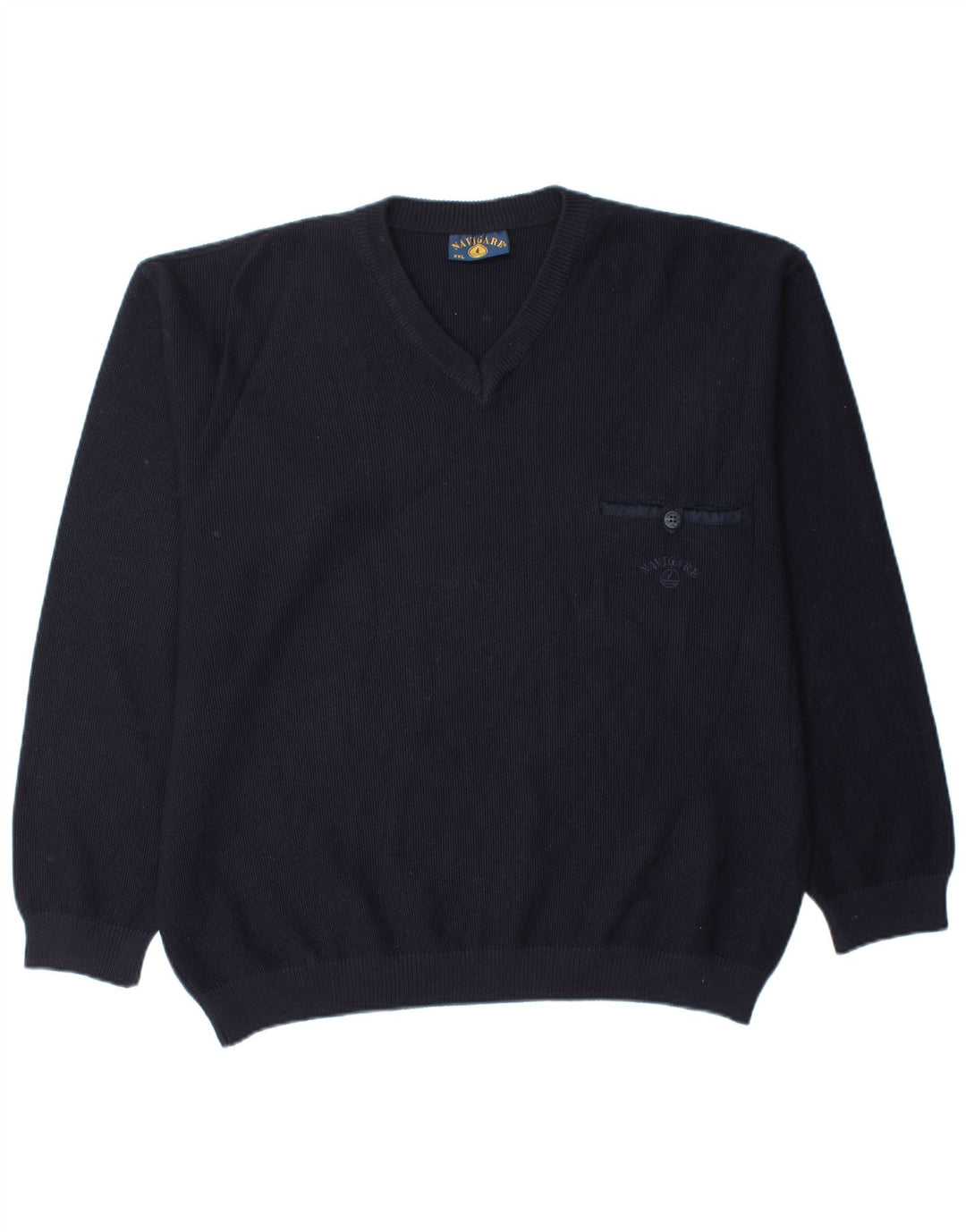 NAVIGARE Ανδρικό πουλόβερ με λαιμόκοψη 2XL Navy Blue Merino Wool