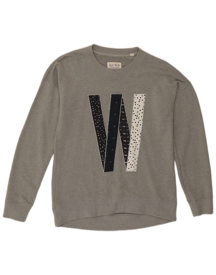 Jack Wills Γυναικείο γραφικό υπερμεγέθη φούτερ Jumper UK 8 Small Grey
