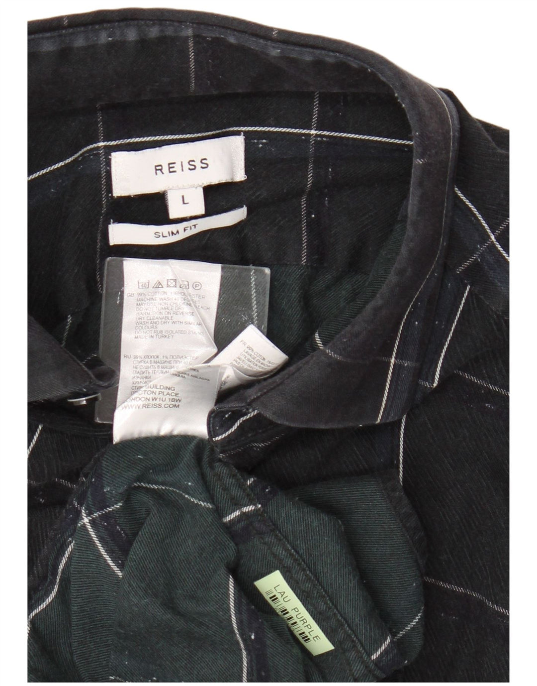 Ανδρικό φανελένιο πουκάμισο Reiss Slim Fit Βαμβακερό καρό μπλε ναυτικό