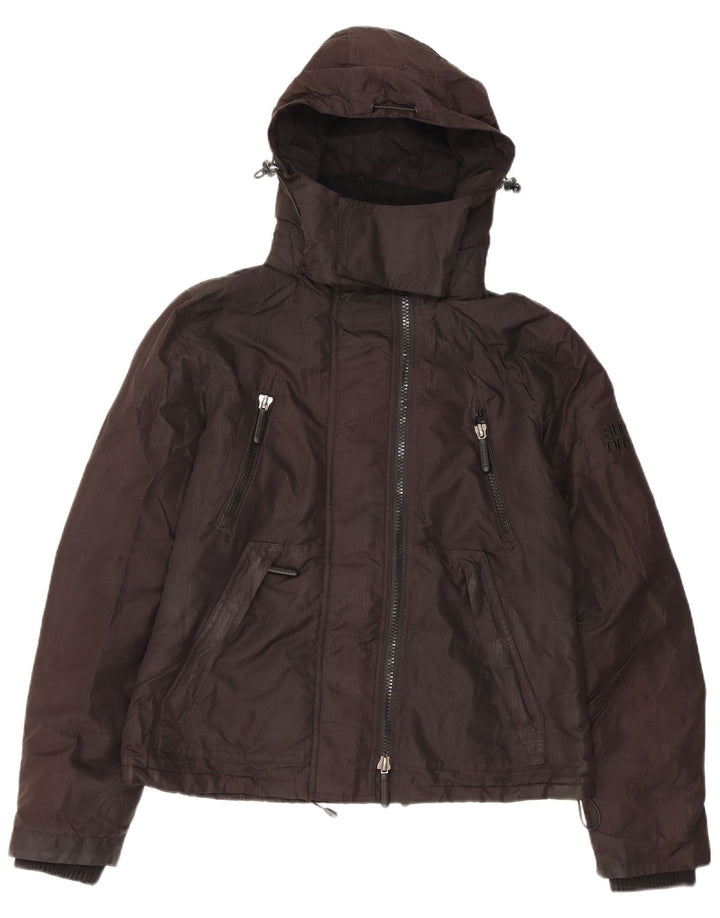Superdry γυναικείο μπουφάν με κουκούλα αντιανεμικό UK 14 μεγάλο μαύρο πολυεστέρα