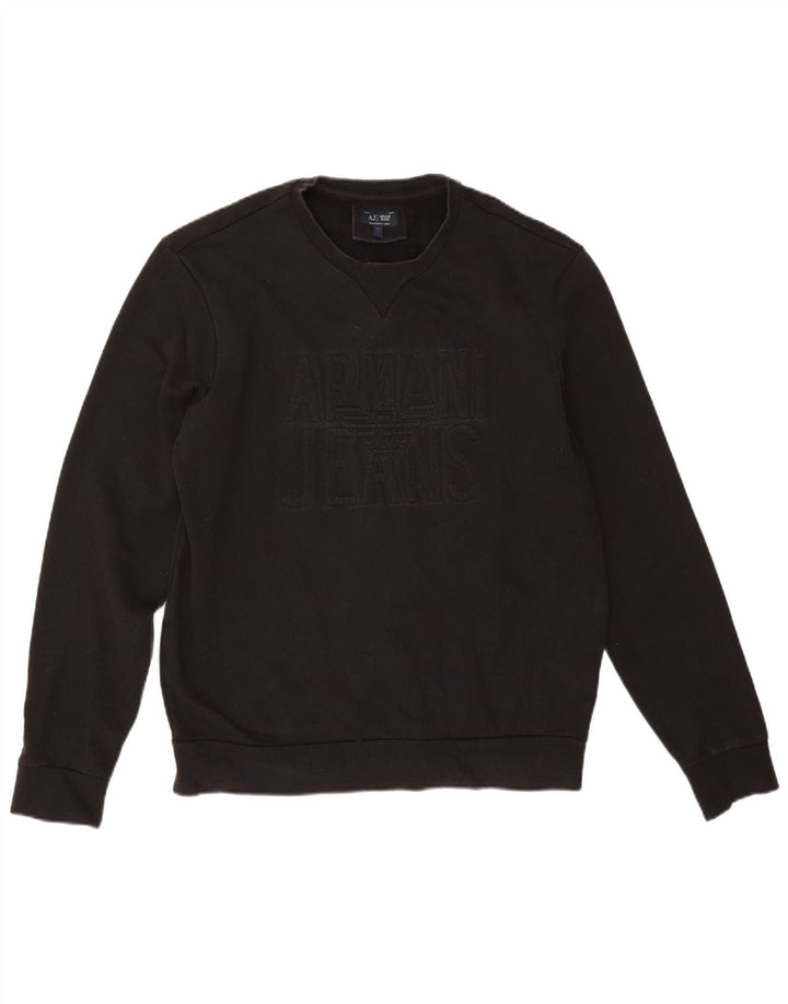 Armani Ανδρικό Φούτερ γραφικό Jumper Μεγάλο Μαύρο Βαμβακερό
