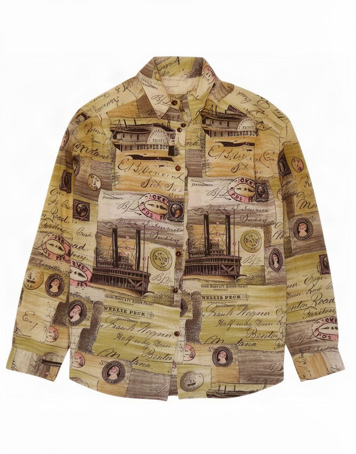 Vintage γυναικείο πουκάμισο με αφηρημένο σχέδιο UK 14 Medium πολύχρωμο