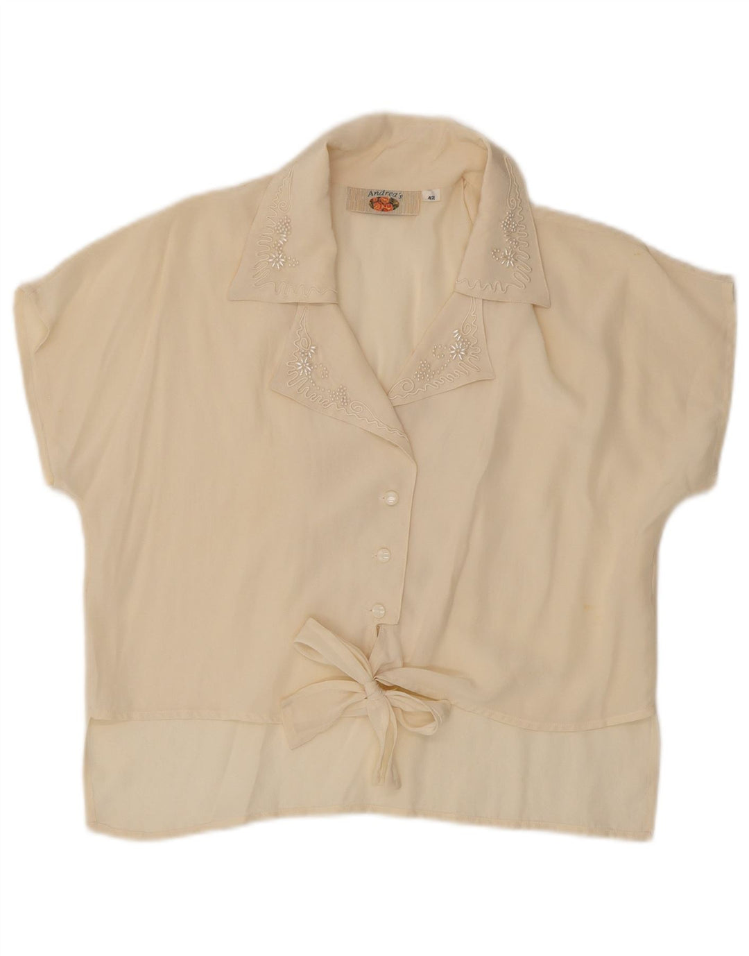 Andrea's γυναικεία μπλούζα με γραβάτα μπλούζα EU 42 Large Beige Floral
