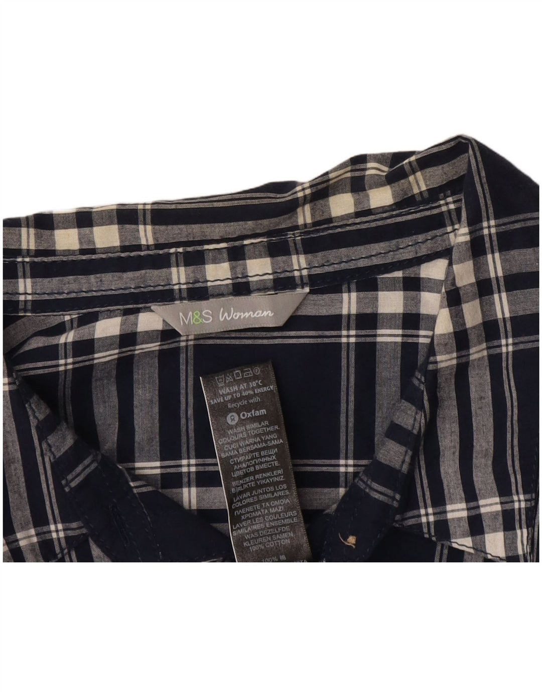 Marks & Spencer Γυναικείο πουκάμισο UK 16 Large Navy Blue Check Cotton