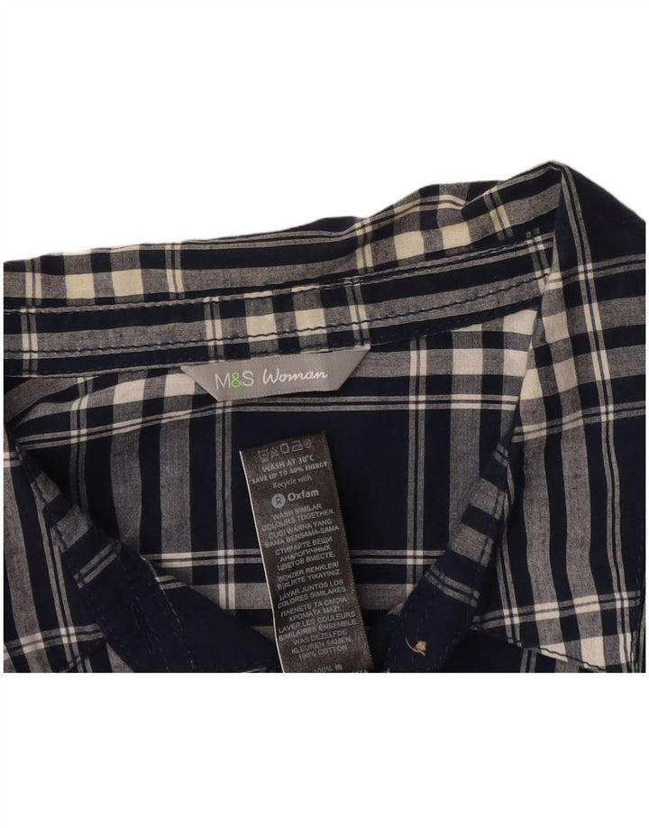 Marks & Spencer Γυναικείο πουκάμισο UK 16 Large Navy Blue Check Cotton