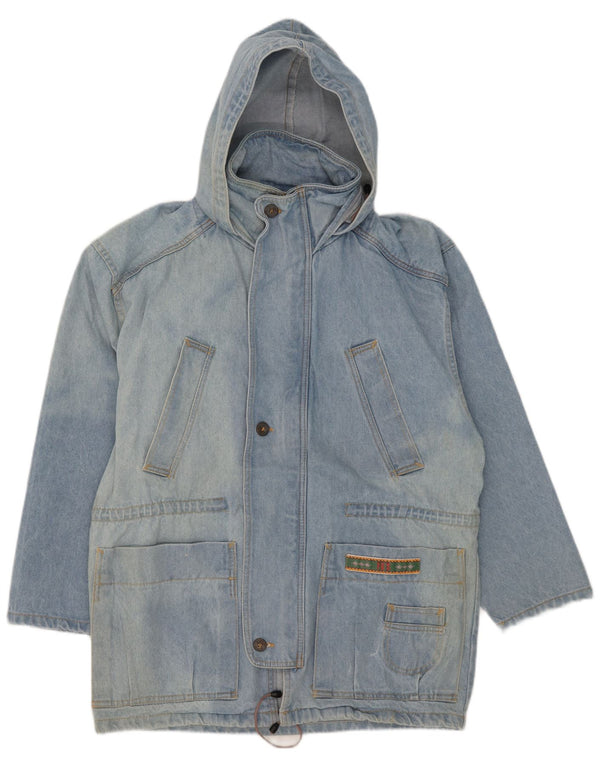Vintage Ανδρικό τζιν παλτό με κουκούλα UK 38 Medium Blue Cotton