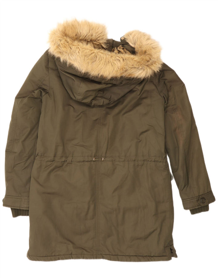 Zara Γυναικείο μπουφάν Parka με κουκούλα UK 14 Medium Khaki Polyester