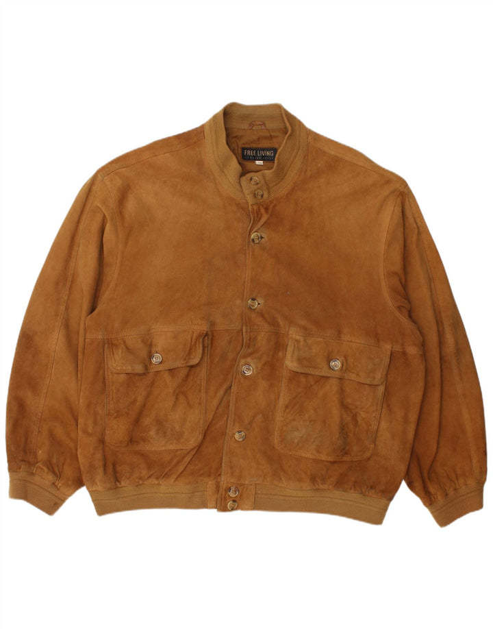 Vintage Ανδρικό Suede Bomber Jacket IT 58 4XL Brown Suede