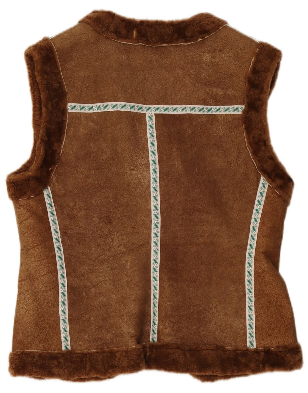 Vintage Γυναικείο Shearling Gilet UK 12 Medium Brown γεωμετρικό